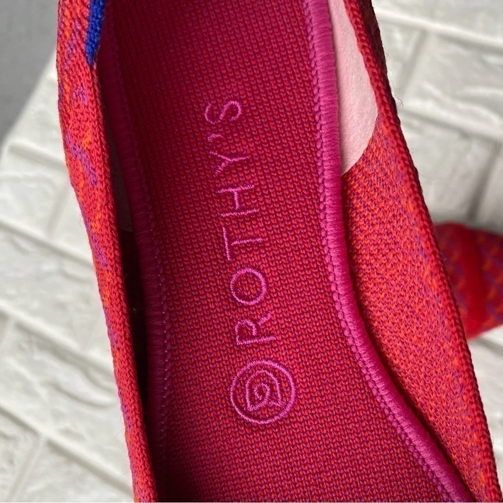 Rothy's The Flat Pomegranate Grid Round Toe Ballet Flat Red Pink Retired Size 8